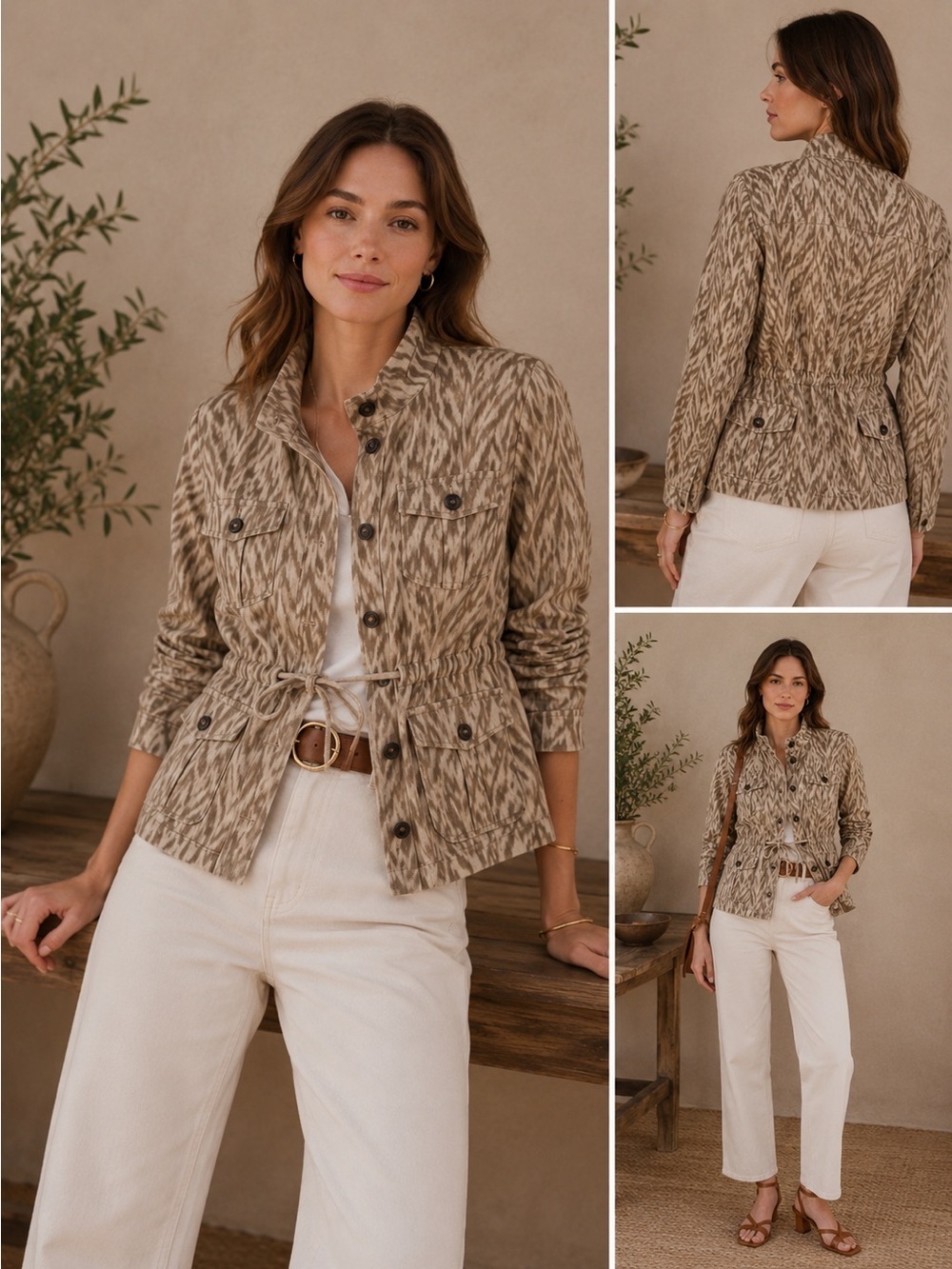 Animal Print Jacket Utility with Shimmer  Size 14/ Chicos 2.5